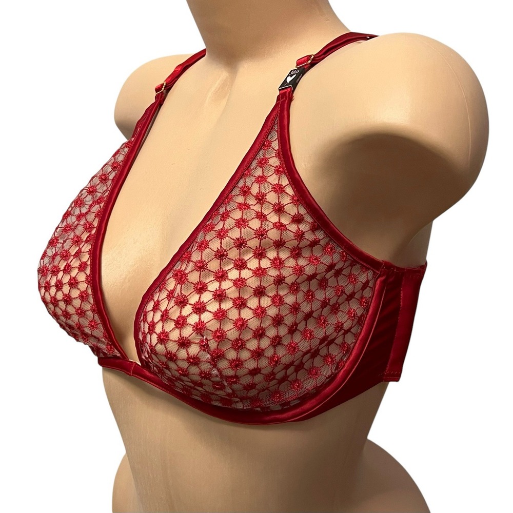 Victorias Secret Starburst Unlined Plunge Bra Underwire Red‎ Embroidered 36D NWT - Picture 4 of 16